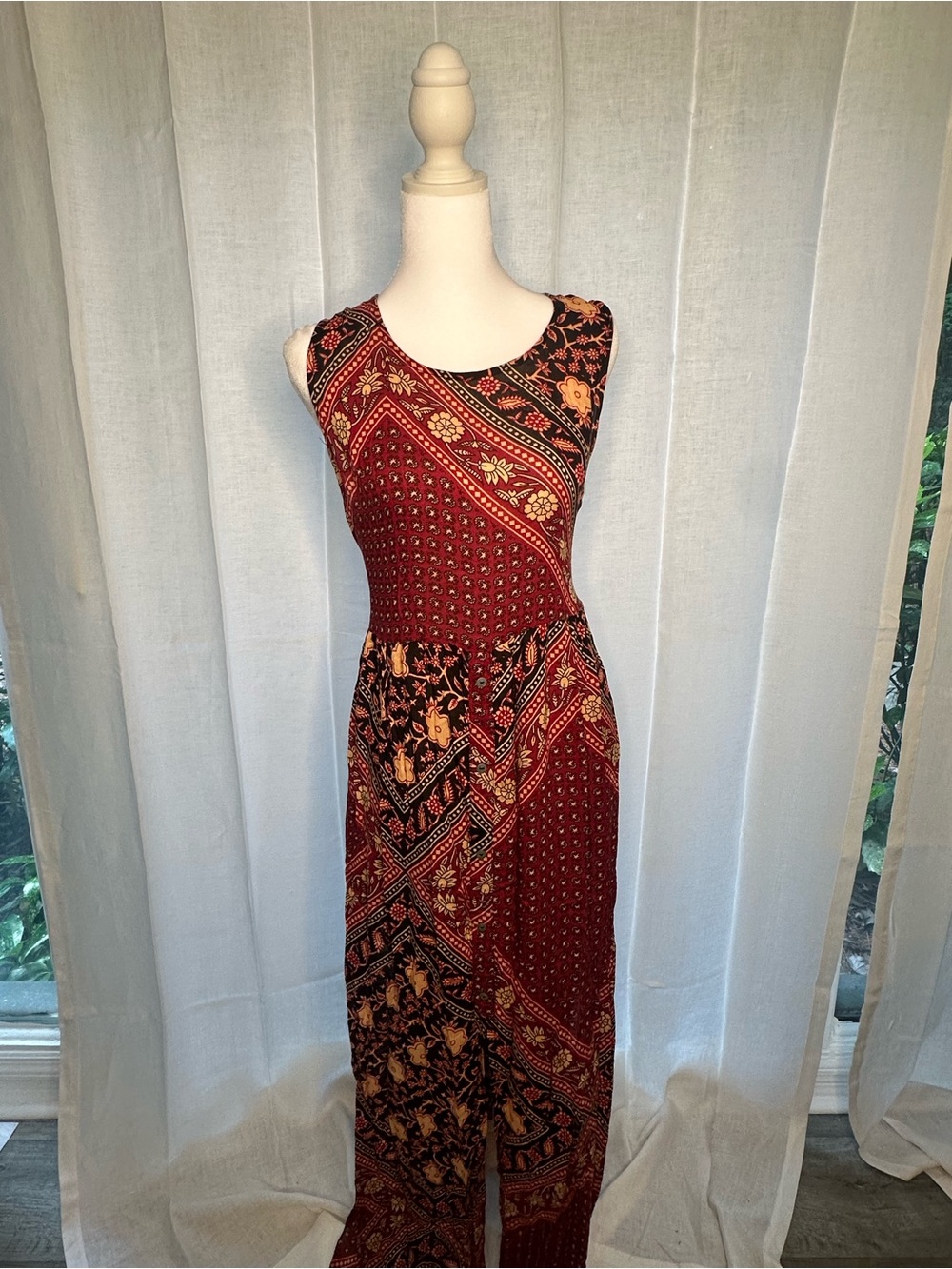 Sleeveless Burgundy Boho Maxi Dress